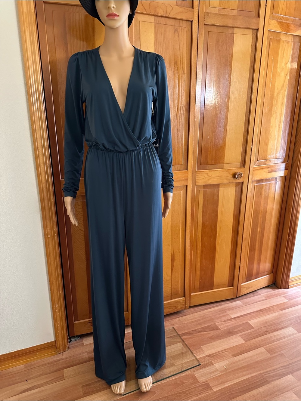 Forever 21 Teal Long Sleeve Wrap Jumpsuit